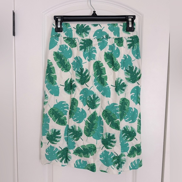 J.Crew Tropical Palm Leaf Mid Length XS Skirt w/Two Pockets NWT - Picture 2 of 4